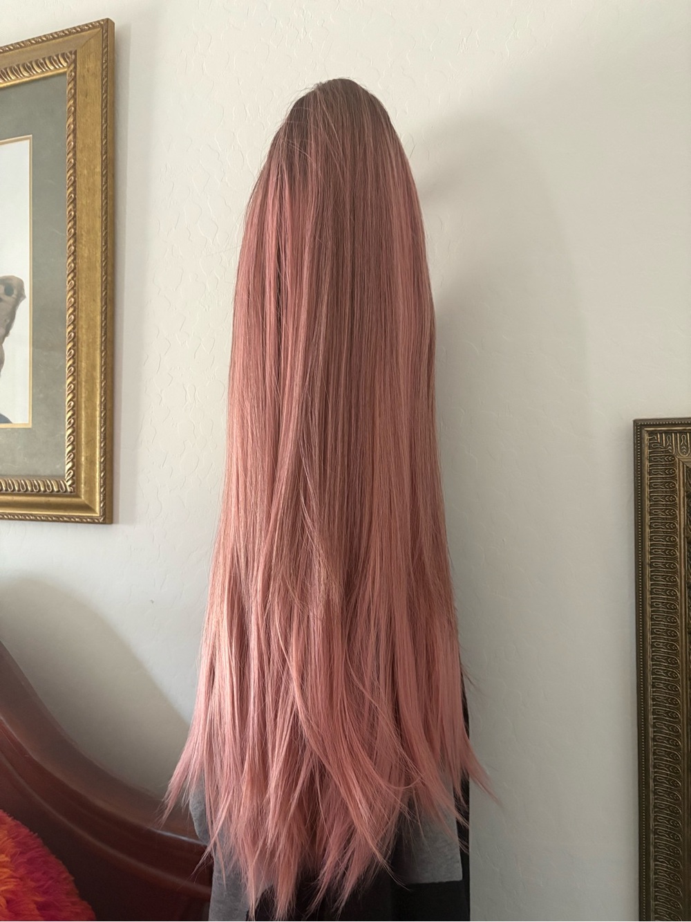 Long Straight Rose Pink Women's Wig 22 inches